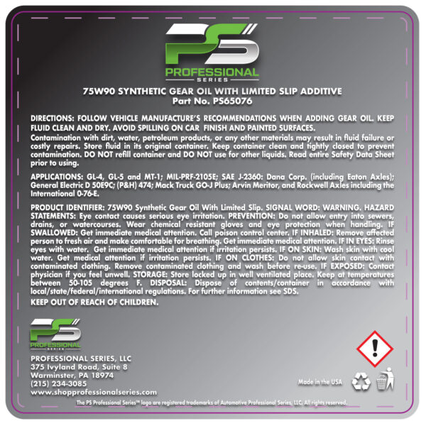 Synthetic Gear Oil 75W-90 with Limited Slip Friction Modifier 64 oz. - Image 2
