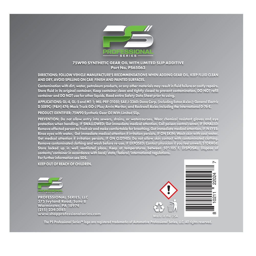 Synthetic Gear Oil 75W-90 With LIMITED SLIP FRICTION MODIFIER 32 oz. - Image 2