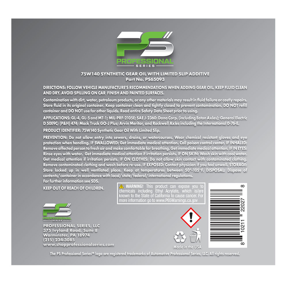 Synthetic Gear Oil 75W-140 with LIMITED SLIP FRICTION MODIFIER 32 oz. - Image 2