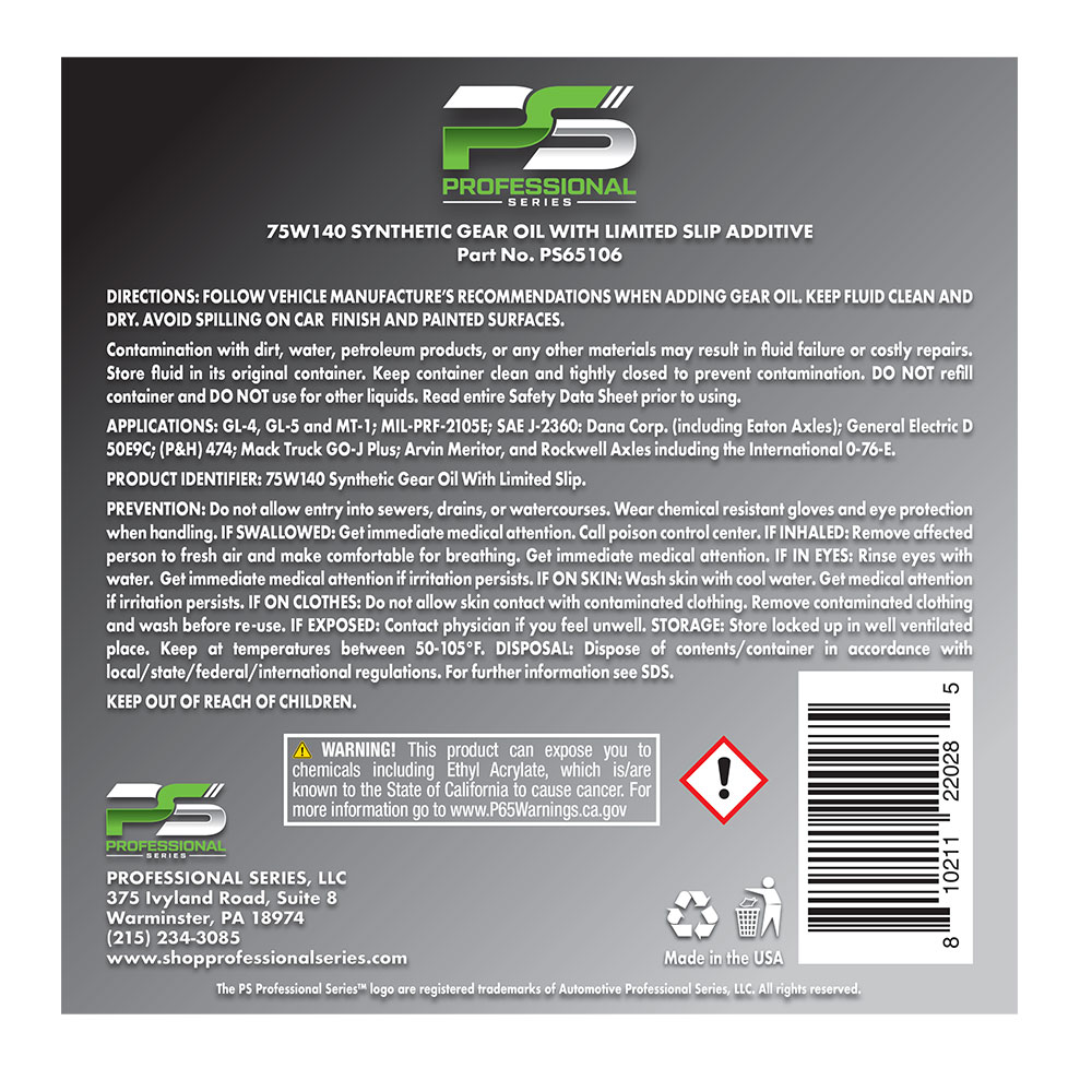 Synthetic Gear Oil 75W-140 with LIMITED SLIP FRICTION MODIFIER 64 oz. - Image 2