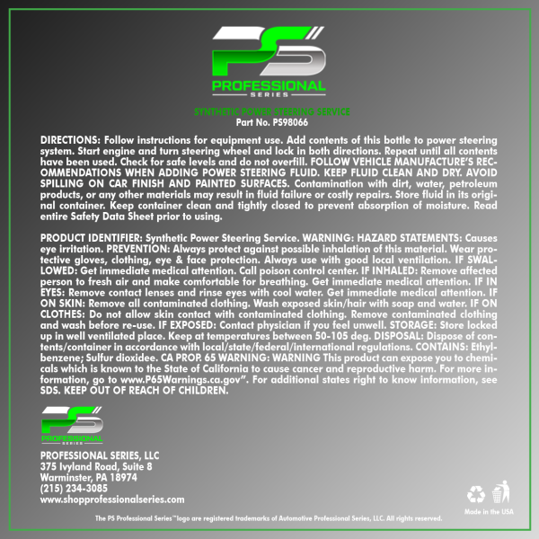 Green Synthetic Power Fluid Steering Service - Image 2