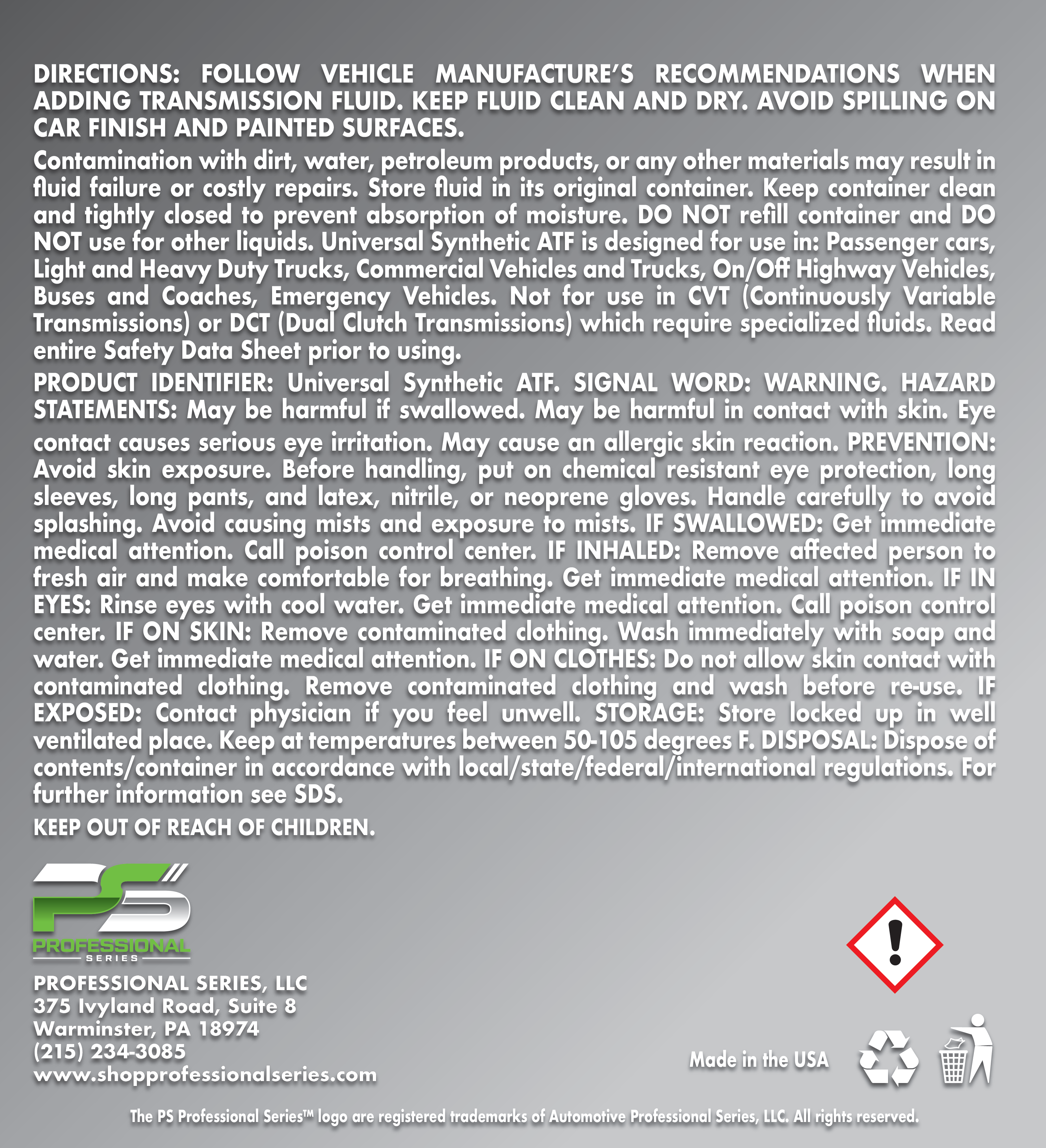 Universal Synthetic Transmission Fluid ATFVI 32 oz. - Image 2