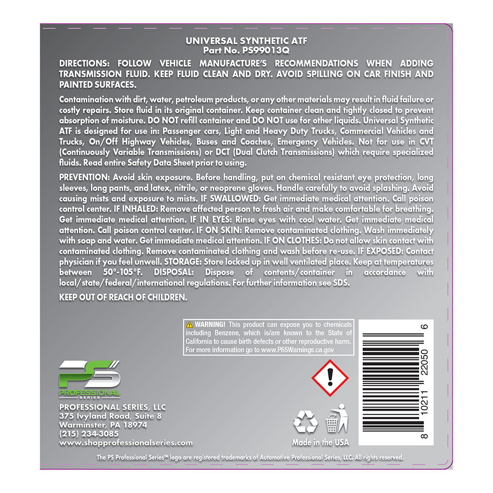 Universal Synthetic Transmission Fluid ATF 32 oz. - Image 2