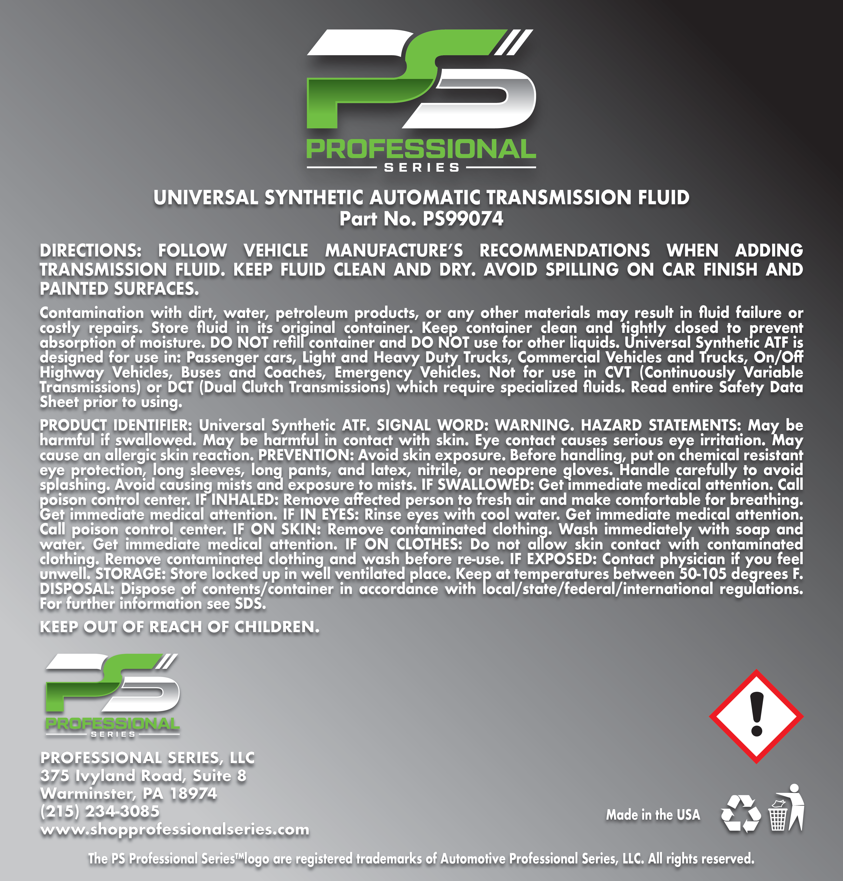 Universal Synthetic Transmission Fluid ATFVI 4 QT. - Image 2